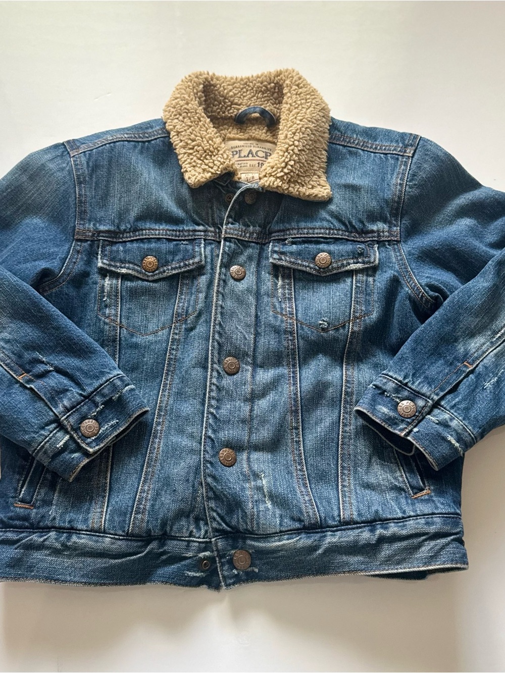 PLACE Youth Denim Jacket Sherpa Lined Trucker Style Size 7/8 Blue